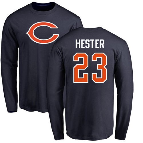 Chicago Bears Men Navy Blue Devin Hester Name and Number Logo NFL Football #23 Long Sleeve T Shirt->nfl t-shirts->Sports Accessory